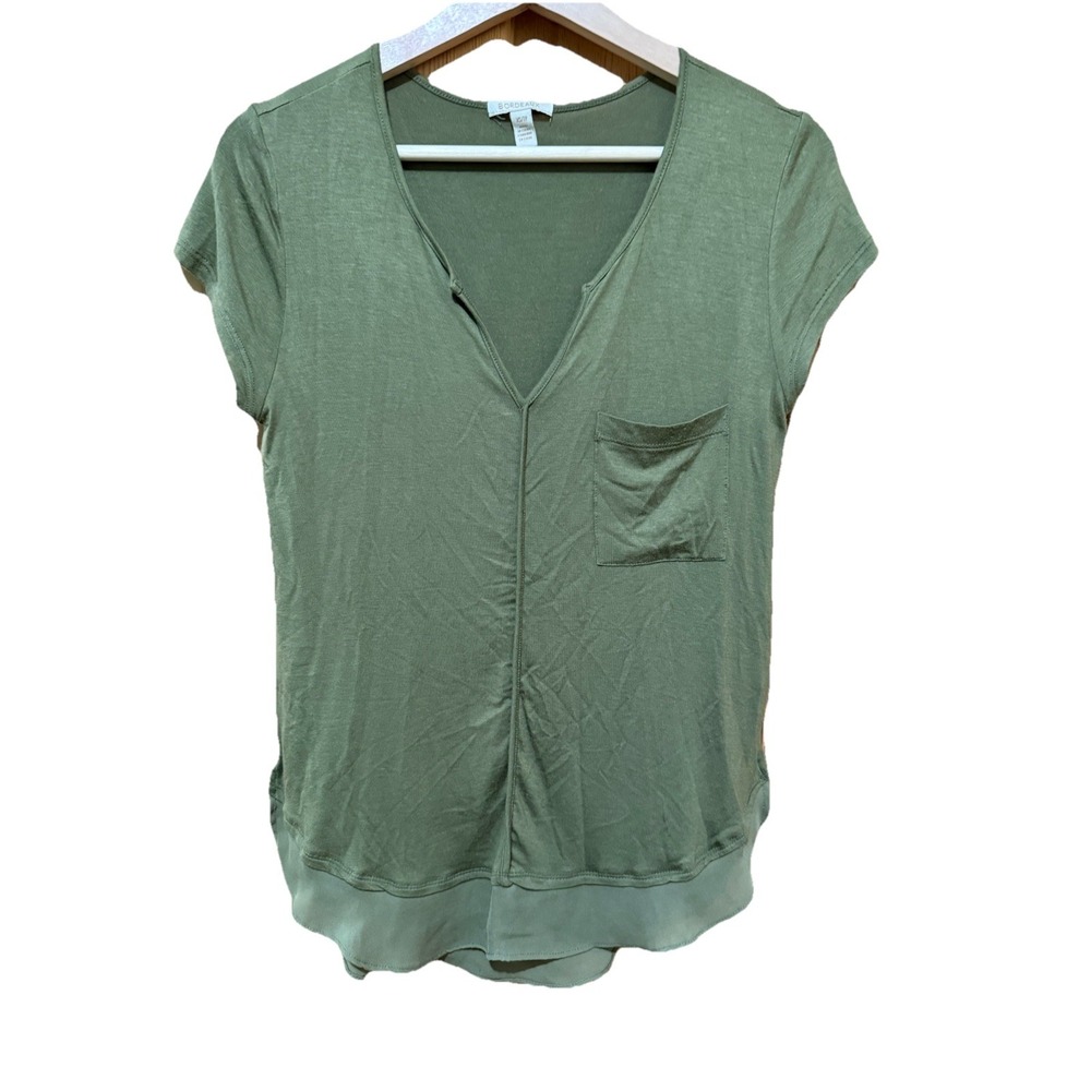Anthropologie Bordeaux Top Women's XS Moss Olive Green V Neck Tunic Shirt EUC